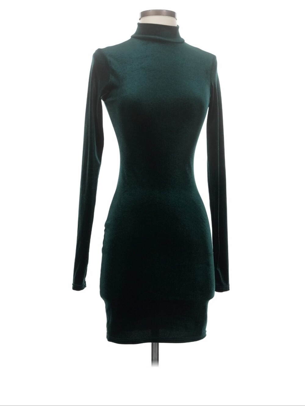 Windsor Long-Sleeve Velvet Bodycon Mini Dress in Emerald Medium